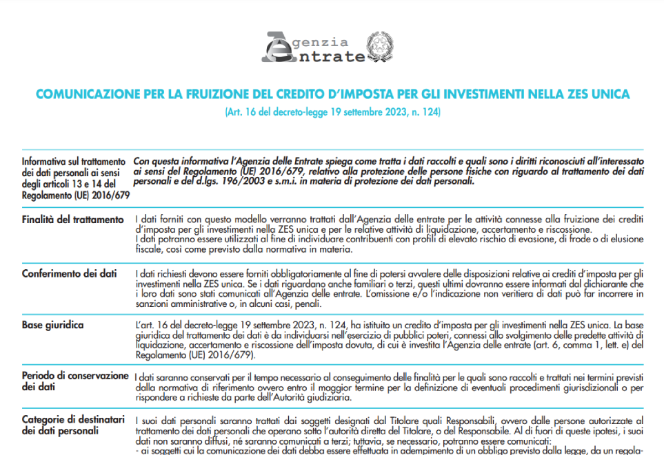 zes unica modello comunicazione agenza delle entrate